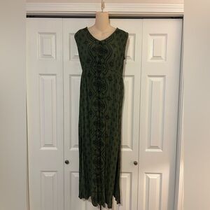 Xhilaration Olive Green Maxi Dress with Black Patterns
